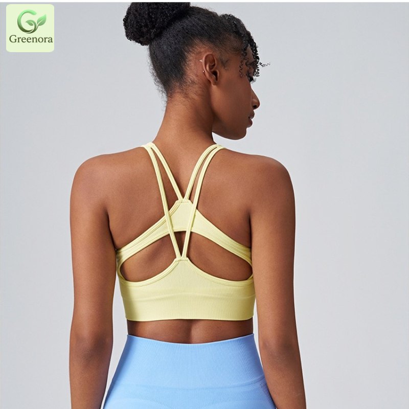 Seamless Ribbed Workout Tank Top - Greenora Nahtloser Gerippter Sport-BH für Frauen