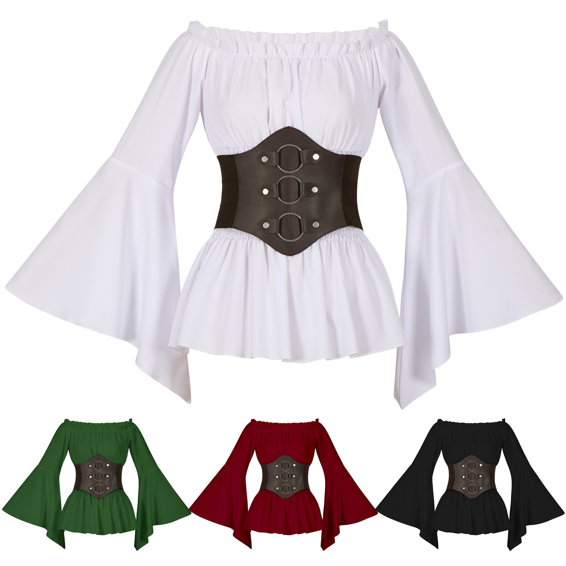 Tops - Mittelalterliches viktorianisches Piratenhemd, schulterfreie Retro-Freizeitbluse, lange