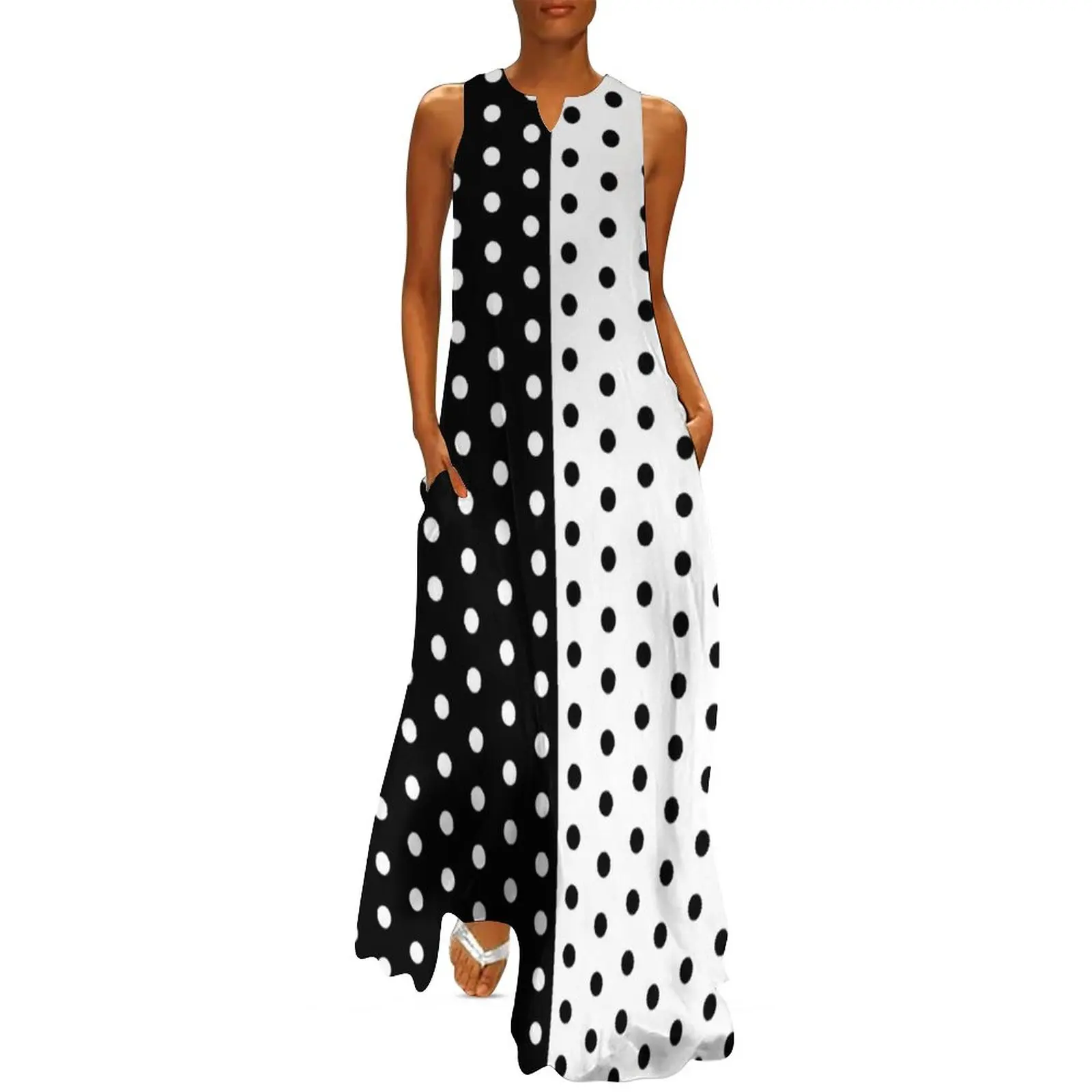 Boho Summer Beach Maxi Dress - Retro Zweifarbiges Kleid Frühling Schwarz Weiß