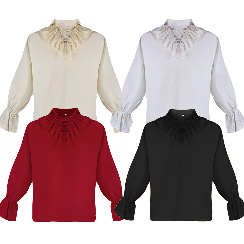 Tops - Mittelalterliche Wikinger-Piraten-Vampir-Shirts, Steampunk-Bluse mit langen Ärmeln