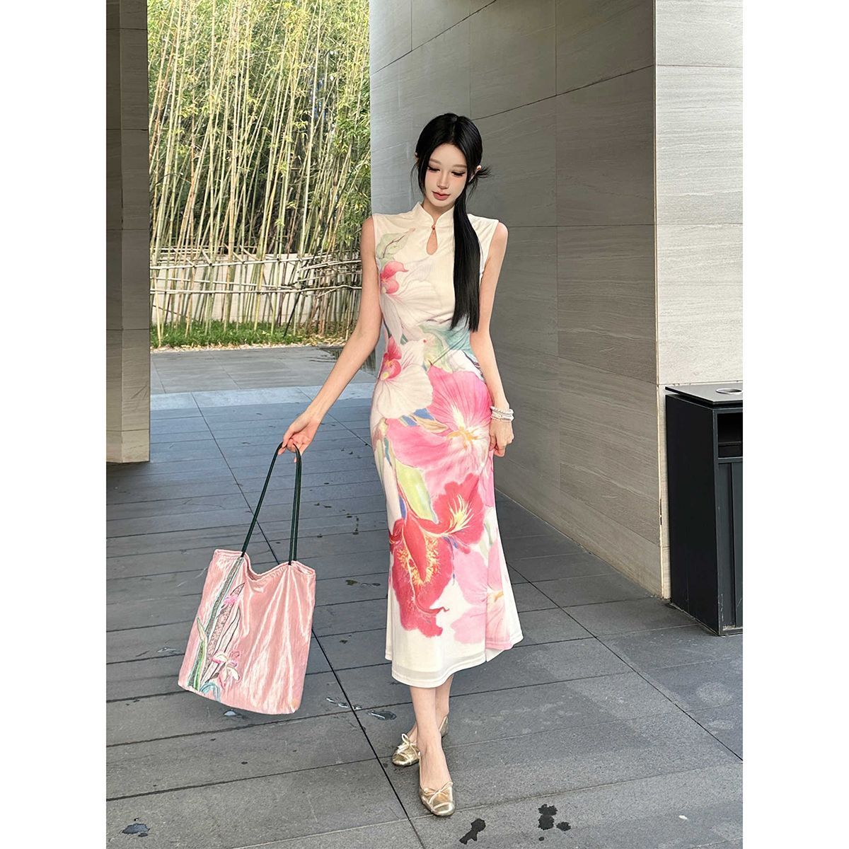 Vintage-Cheongsam-Midikleid mi – French Vintage Floral Midi Dress Bewertung und Preis