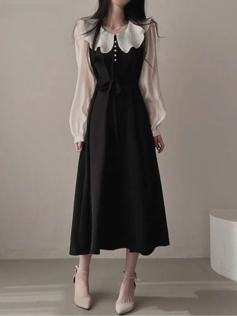 Langarm Kleider Frauen Französ – French Vintage Floral Midi Dress Bewertung und Preis